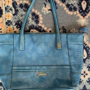 blue faux crocodile guess bag